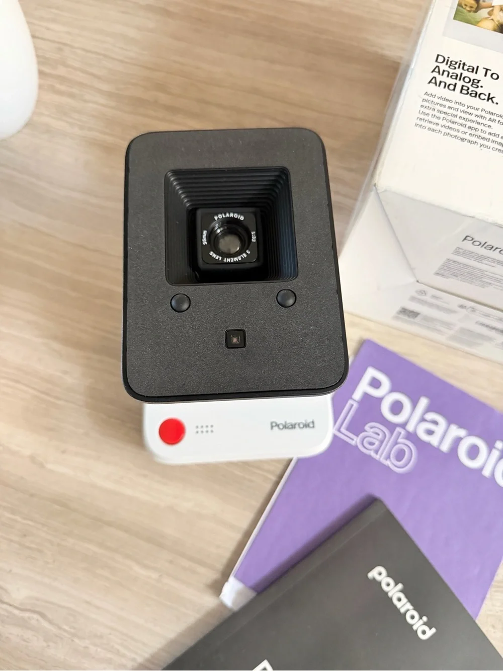 Polaroid White Instant Lab Printer with Black Top and Red Accent